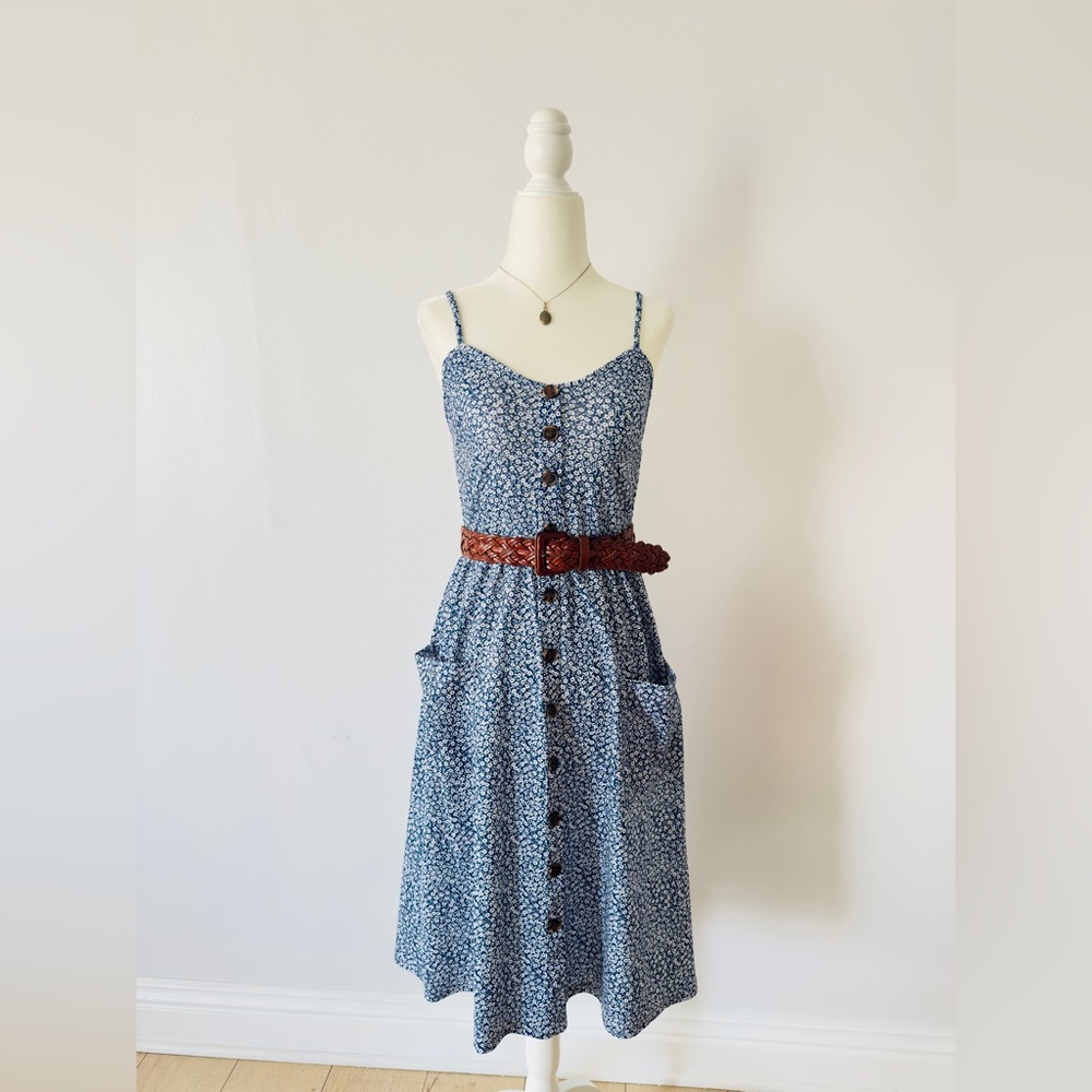 Blue Floral Spaghetti Strap Dress
